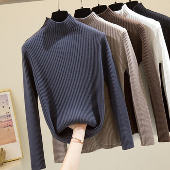 俞兆林毛衣女薄款春秋针织衫半高领修身内搭外穿洋气套头长袖打底衫女士纯色新款 黑色（均码75-115斤）