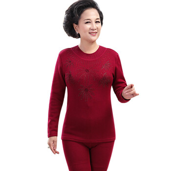 女士中老年保暖内衣套装加绒加厚加大码胖妈妈装本命年大红色老年qpl