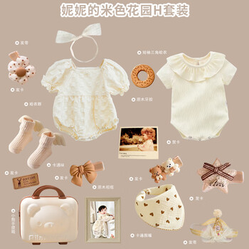 兰咖小熊（Lan Ka xiao xiong）高端婴儿礼盒套装新生儿衣服用品大全初生刚出生宝宝满月见面礼物 妮妮的米色花园H款婴儿礼盒 90cm(12-18个月宝宝)