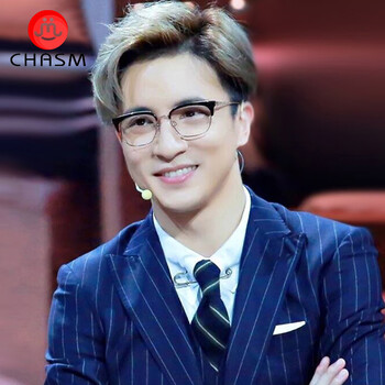 CHAＸ超轻纯钛薛之谦同款眼镜框男防蓝光变色近视眼镜大脸散光眼镜框 黑银 配1.60蔡司视特耐防蓝光0-600度