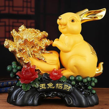 真石演绎白菜玉兔摆件招财客厅电视柜工艺品家居饰品朋友乔迁新居开业