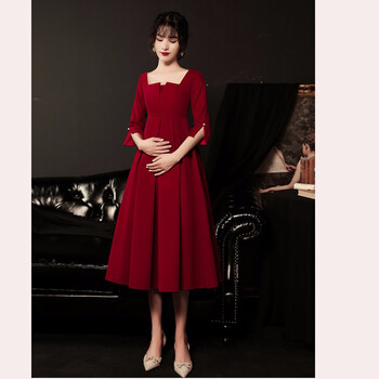 迹想孕妇敬酒服新娘新款冬季礼服女高腰遮肚子平时可穿女酒红色xs建议