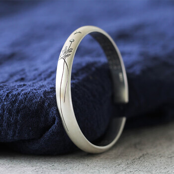 古法手工999足银手镯女送妈妈开口实心民族古风贵妃镯默认正圆需要