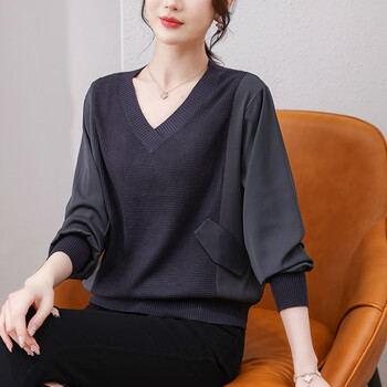 早春长袖冰丝小衫女鸡心领打底衫春装2022年新款女装针织上衣灰色m