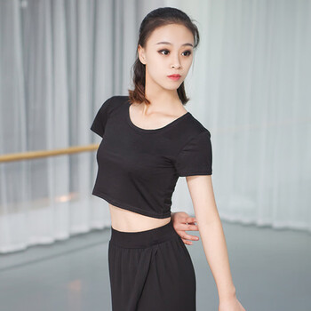 舞者之歌高腰瑜伽服 女露肚脐短袖短款舞蹈健身服演出服 白色 m