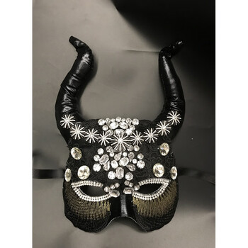 假面万圣节恶魔沉睡魔咒舞会派对睡美人女巫道具黑色牛角个性面具