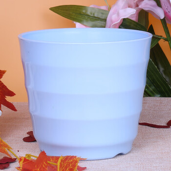 购优汇塑料花盆加厚螺纹树脂材料多肉防陶瓷花盆淡蓝大