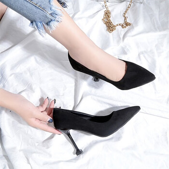 崇靖高跟鞋大学生黑色正装中跟尖头高跟鞋猫细跟5-7cm单鞋礼仪队职业