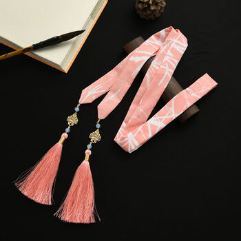 y汉服配饰发带束带流苏铃铛古风飘带头饰超仙丝带绑发依莲妃粉白流苏