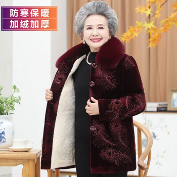 孜颜妈妈装厚外套中老年女装春秋奶奶装老太太70岁80棉衣加绒加厚棉袄 888红色【棉袄】 2XL【100-115斤】