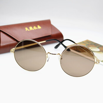 圆全框眼镜水晶石头养目镜东海水晶司机眼镜太阳镜 金色款天然深茶色