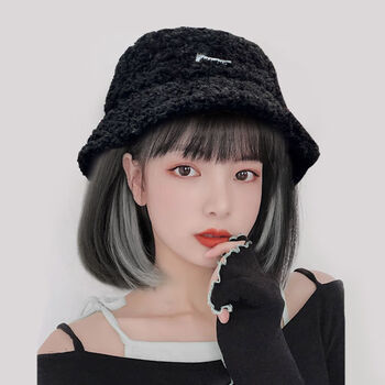 帽挂耳染锁骨发自然全头套mst冷棕色羊羔毛渔夫帽挑染白茶灰短发3件套