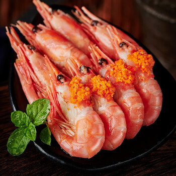 井掌柜北极虾甜虾刺身北极熊冰虾海虾北极虾头腹籽特大号整箱冷 500g 