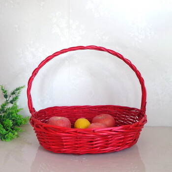 藤编送礼花篮果篮装水果手提篮礼品篮子包装编织竹篮鸡蛋篮 大号红色