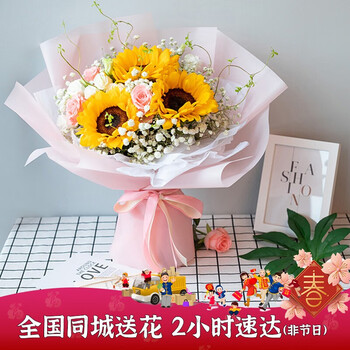 花西拾全国同城配鲜花速递送生日礼物韩式混搭花束毕业鲜花店送花上门当日达3朵向日葵 3朵粉玫瑰混搭花束 700 平时价 图片价格品牌报价 京东