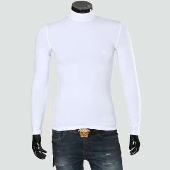阿玛尼（ARMANI）男士高领长袖T恤修身百搭打底衫秋冬新款 白色 XL