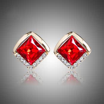 日韩气质几何菱形耳扣无痛耳夹高级感宝石耳环a款烈焰红耳扣式耳钉