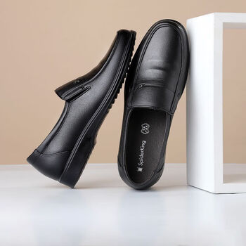 蜘蛛X休闲皮鞋男2023秋季商务套脚办公鞋牛皮软底中老年一脚蹬爸爸鞋