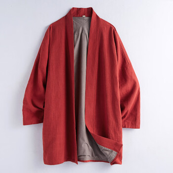 末真中长款汉服男士中国风纯色潮流休闲男装外套春季新品男士古装风衣 红色 M