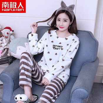 南极人女士睡衣女加厚圆领时尚印花可外穿经典套头款女士家居服睡衣套装女迷人小爱心L价格变化及评测