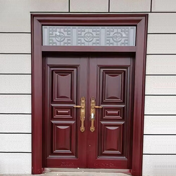 格鲁德农村别墅大门双开门锌合金入户门对开仿铜烤漆堂屋防盗门子母