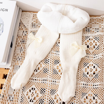 裤冬季中小童宝宝连体袜婴儿可开裆大屁屁裤小女孩蝴蝶结袜裤 白色 s