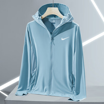 耐克冰丝防晒衣男夏季新款潮流大码男装皮肤衣男士户外运动外 雾蓝色 