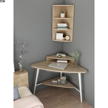 转角电脑桌墙角台式用简易卧室书房书桌书架小户型三角桌子 橡木色-桌