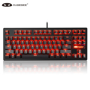 MageGee MK1 机械键盘 有线机械键盘 87键背光游戏机械键盘 人体工程台式电脑笔记本游戏键盘 黑色红光 红轴