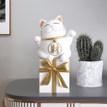 招财猫摆件-白色【高32cm】