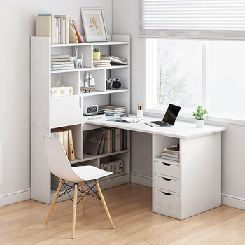 古杜尔 转角书桌书架组合一体书柜学生学习写字卧室家用简约角落电脑