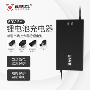 泓鹰 电瓶车锂电池充电器充满自停大功率电动车充电器 60v5a 输出电压