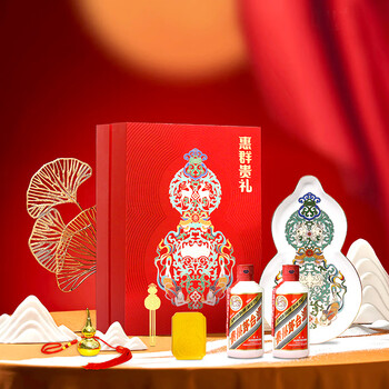 PLUS会员：茅台 MOUTAI 飞天惠群贵礼 福禄双全 龙年礼盒 酱香型白酒 53度 200ml*2瓶装