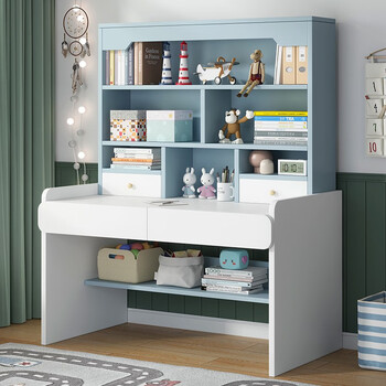 米昊（MIHAO） 书桌学习桌一体家用学生写字桌作业桌卧室书房电脑桌学习桌子 【加高书架双抽】莫比斯蓝100cm
