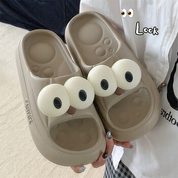 网红可爱大眼睛个性厚底踩屎感情侣拖 沙漠棕 40-41【图片 价格 品牌