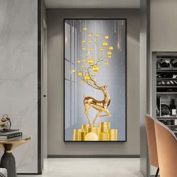 霜魄 入户门对面墙上挂画现代 轻奢玄关装饰画入户大气挂画简约客厅竖