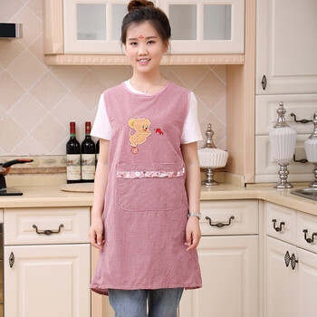 背心围裙女时尚家用可爱背心式厨房透气加长 新枣红色 火轮 鱼 坎肩