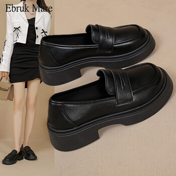 ebrukmare森马集团松糕厚底英伦风乐福鞋女新款2024春季黑色小皮鞋单