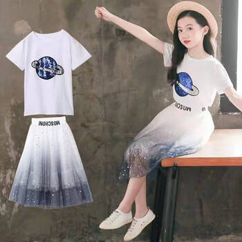 趣妮熊童装女童连衣裙夏装412岁儿童短袖裙子套装公主裙夏季女孩中大