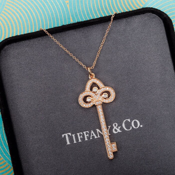 t家925925银皇冠项链女玫瑰金心冠钥匙毛衣链鸢尾花吊坠锁骨链 玫瑰