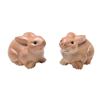 60【新品】2022年双兔护岁桃木雕刻生肖兔子手把玩件兔狗六合摆件