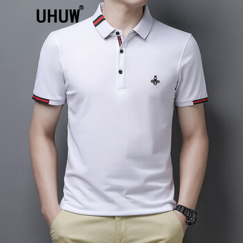 香港轻奢潮牌男装polo衫男短袖2021夏季体恤丝光棉翻领纯色小蜜蜂刺绣