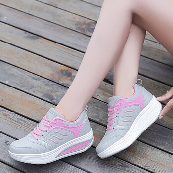 鞋子学生潮皮面厚底摇摇鞋女士休闲运动鞋时尚旅游鞋女鞋轻奢灰粉色35