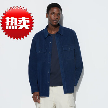 优衣库男装女装牛仔宽松工装衬衫水洗产品长袖休闲衬衣外套46743867海