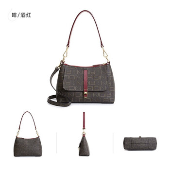 菲安妮fion女包2022新款印花单肩斜挎包包女faafirh002枣红色