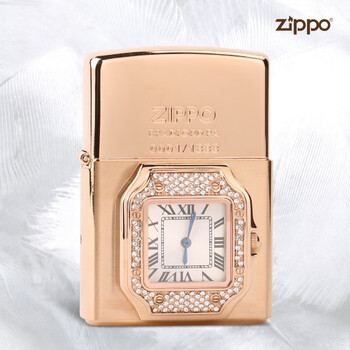zippo打火机美国防风煤油玫瑰金镶钻钟表机限量礼品男编号随机发货