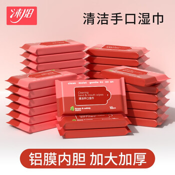 沐阳婴儿湿巾 小包随身装宝宝手口专用 迷你便携湿纸巾加厚装 红色加厚10包