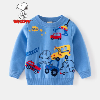 史努比snoopy童装儿童双层加厚棉线衣小汽车车上衣男童针织衫套头毛衣