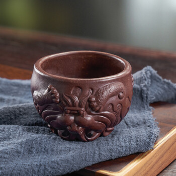 汉唐宜兴紫砂茶杯老虎形功夫茶具喝茶杯个性创意生肖主人杯老虎杯
