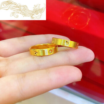 颜鉴老凤凰黄金车花戒指足金999时尚简约男女款情侣对戒素圈指16号约